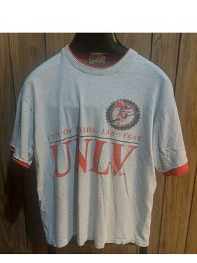 UNLV Men’s Short Sleeve Logo T-Shirt - Light Gray/Red Vintage 90s Large